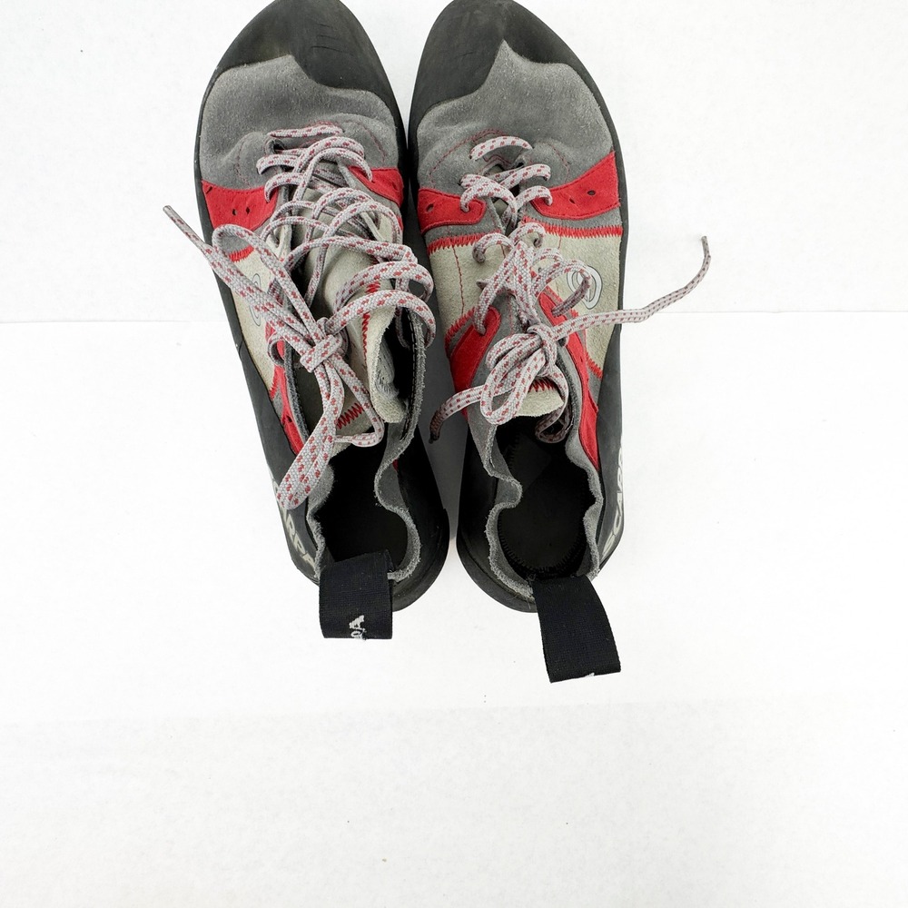 Scarpa Helix Climbing Shoes Mens 46.5 Grey Red Suede  Vibram Rock Climbing - Picture 6 of 8